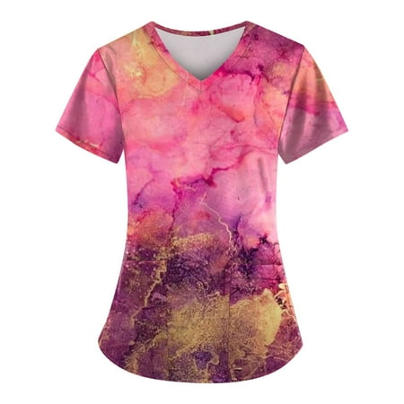 

Sksloeg Womens Scrub Tops Fashion V-Neck Tops Marble Print Fashion Scrub Clothes Women Marble Pattern Scrubs Tops Hot Pink XXXXXL