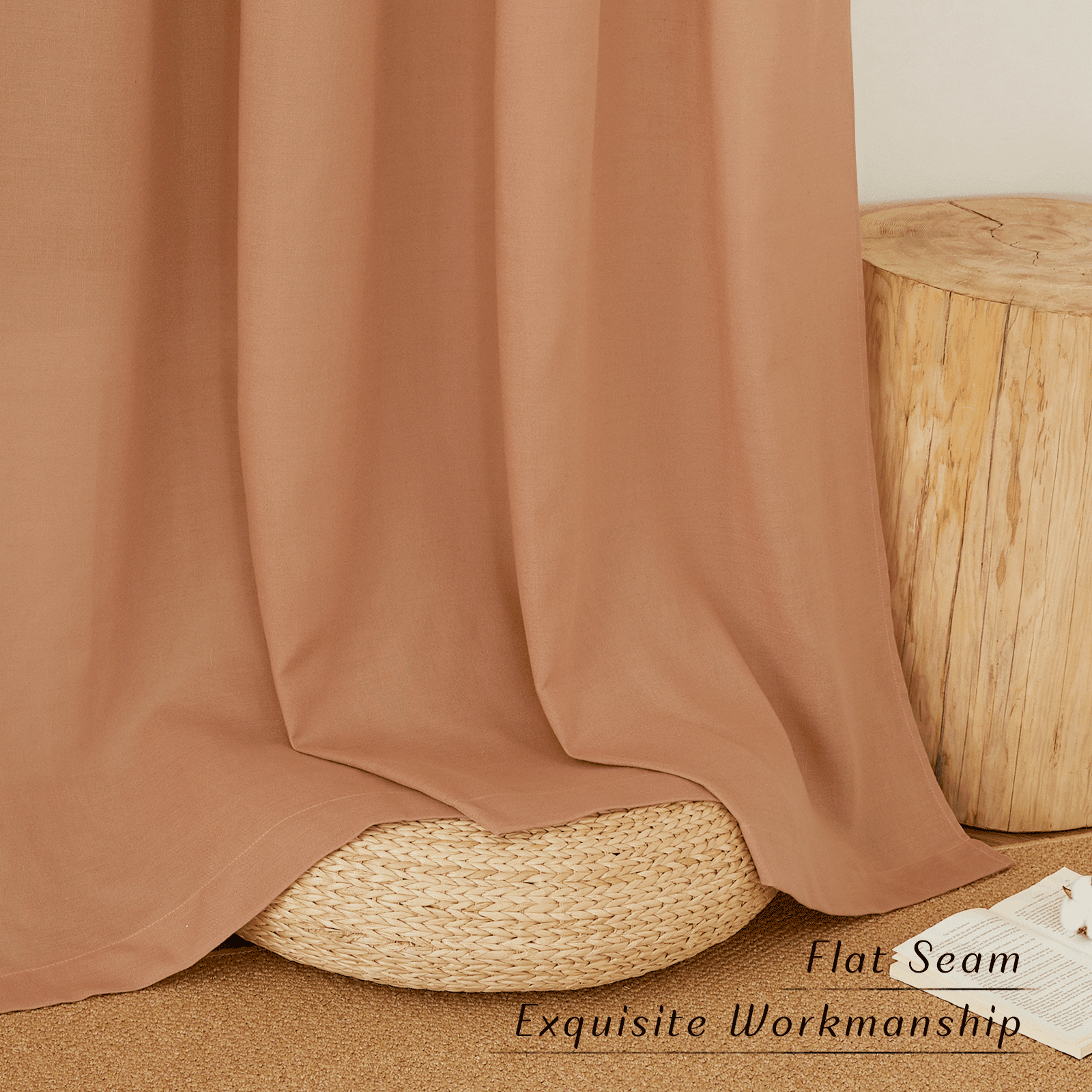 NICETOWN Linen Curtains for Bedroom, Semi Sheer Thick Linen Drapes Light Filtering Privacy Protection Grommet Living Room Curtain Panels, Burnt Orange, 55"x96", 2 Panels