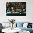 thumbnail image 3 of Mudket Leopard on Green Sofa with Orange Tree Canvas Wall Art, Vintage Tropical Luxury Wall Pictures for Living Room Print for Apartment Home Decor , Framed Ready to Hang - 12"L x 8"W, 3 of 9