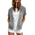 thumbnail image 2 of Otntypg Full Zip up Athletic Hoodie Jackets for Women Lightweight Thin Casual Fall Short Sleeve Drawstring Hooded Pullover Sweatshirts Basic Slim Fit Outwear Jacket with Pockets, 2 of 8