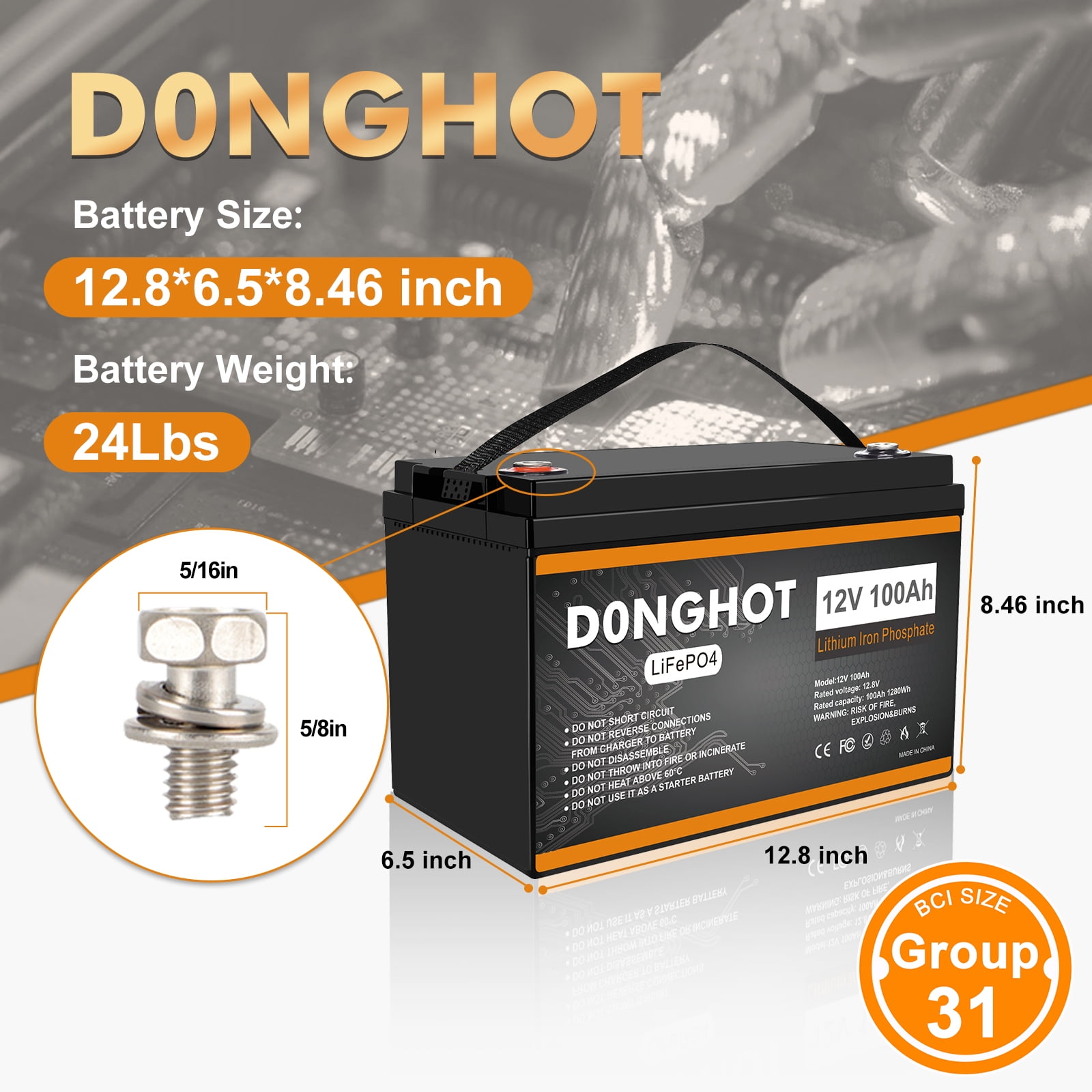 D0NGHOT 4 Pack 12V 100Ah LiFePO4 Lithium Ion Battery 48V Lithium Battery for Golf Cart,RV,Solar