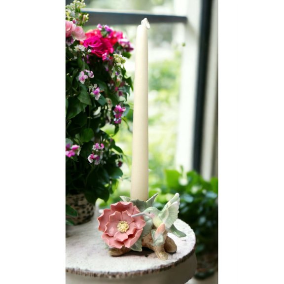 Ceramic Hummingbird Candle Holder 2.875in Wildrose Flower Vintage