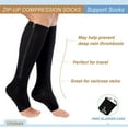 thumbnail image 4 of 2PC Unisex Compression Socks with Zipper, Stretch Leg Support Open Toe Knee Stockings, Sports and Football Socks, Black XXL, 4 of 4
