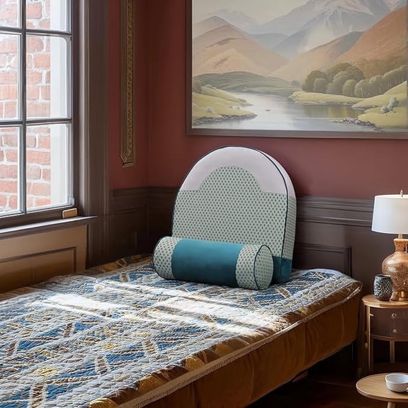 Sofa Couch Back Cushions，Headboard Pillow Reading Backrest with Cylinder Bolster Pillow Set for Sitting Up in Bed，Lumbar Support Upholstered Cushion for Chair, 27.5"x24.4" Green