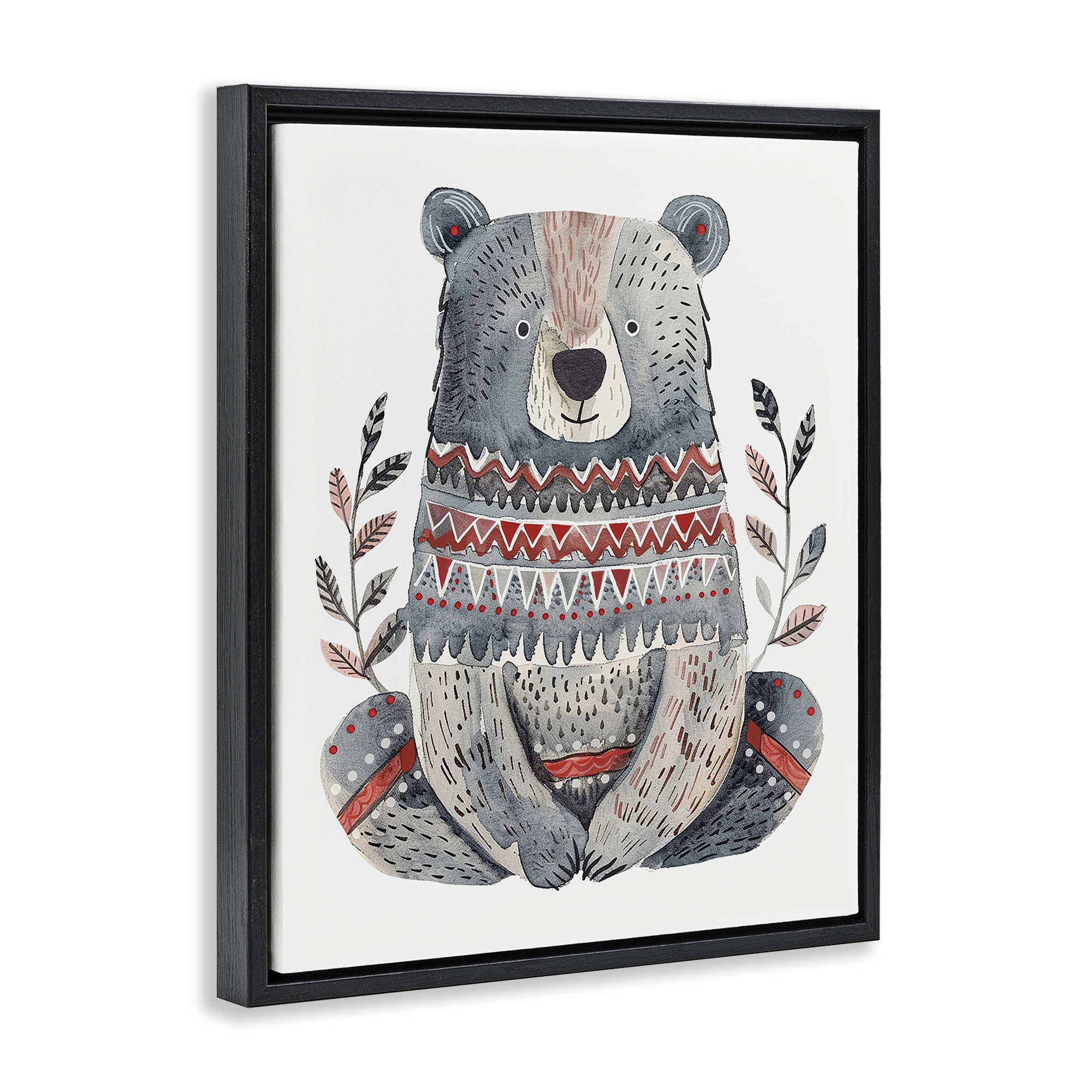 Stupell Industries Scandinavian Style Bear Animals Painting Black Floater Framed Canvas Art Print Wall Art, 25 x 31