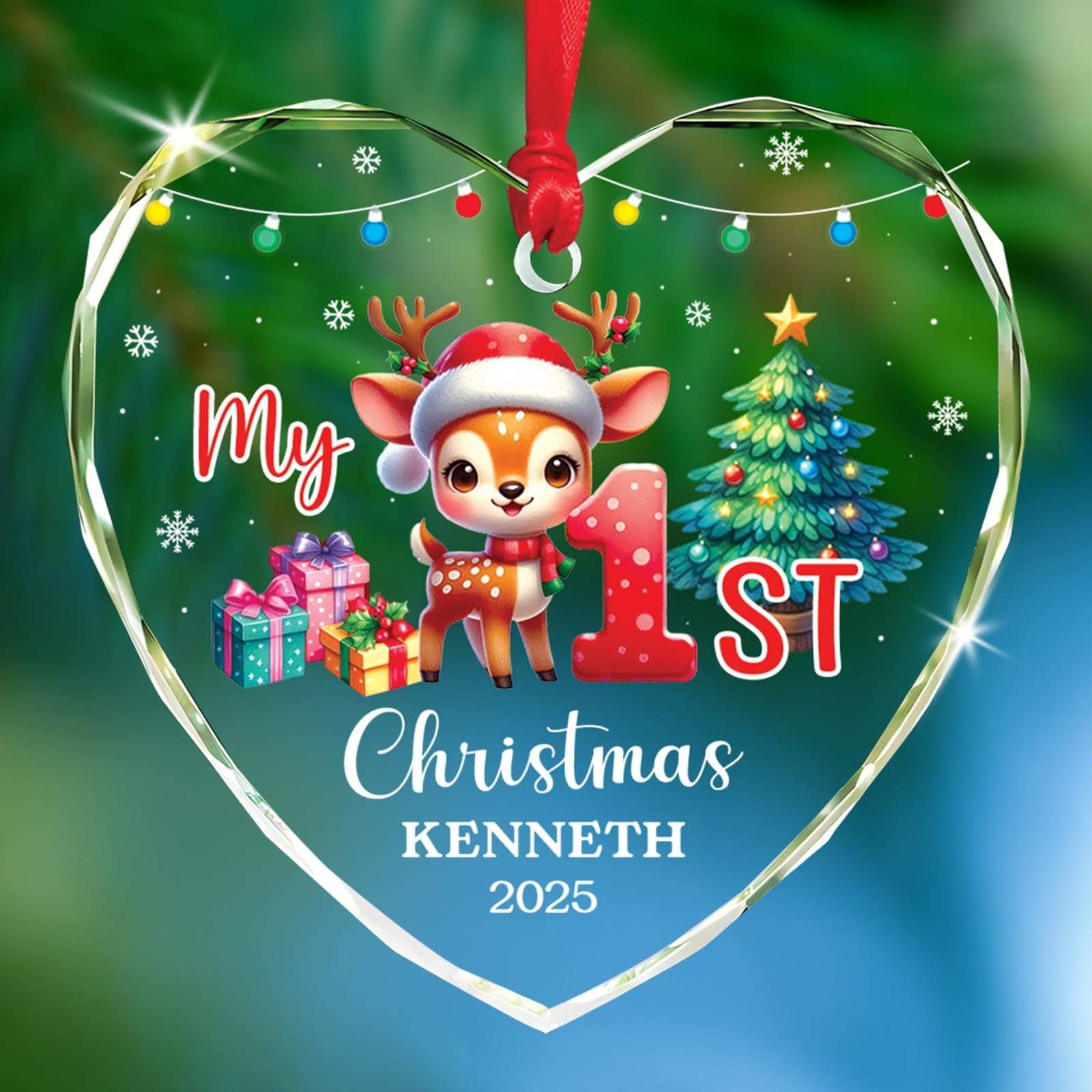 My 1st Christmas Glass Ornament 2025, Personalized Baby's First Christmas Ornament Gifts for Newborn Dad Mom, Baby Deer 1st Xmas Keepsake Decor, Custom Name New Baby Glass Ornaments, Baby's Ornaments