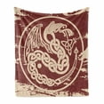 thumbnail image 1 of Celtic Dragon Soft Flannel Fleece Throw Blanket, Grunge Design Bicolour Art Antique Motif Art, Cozy Plush for Indoor and Outdoor Use, 50" x 60", Pale Ruby and Champagne, by Ambesonne, 1 of 6