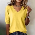 thumbnail image 2 of CIENVNSTG Short Sleeve Sweater for Women Solid Color V Neck Pullover Tops Summer Business Elbow Length Sleeve Shirt Daily Casual Outfit Clothes Yellow M, 2 of 4