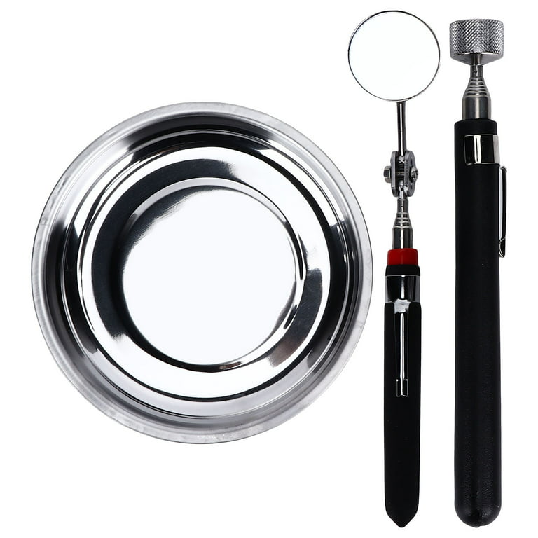 3 Pc Magnetic Tool Set Pick Up Parts Tray Telescoping Inspection Mirror  Holder 