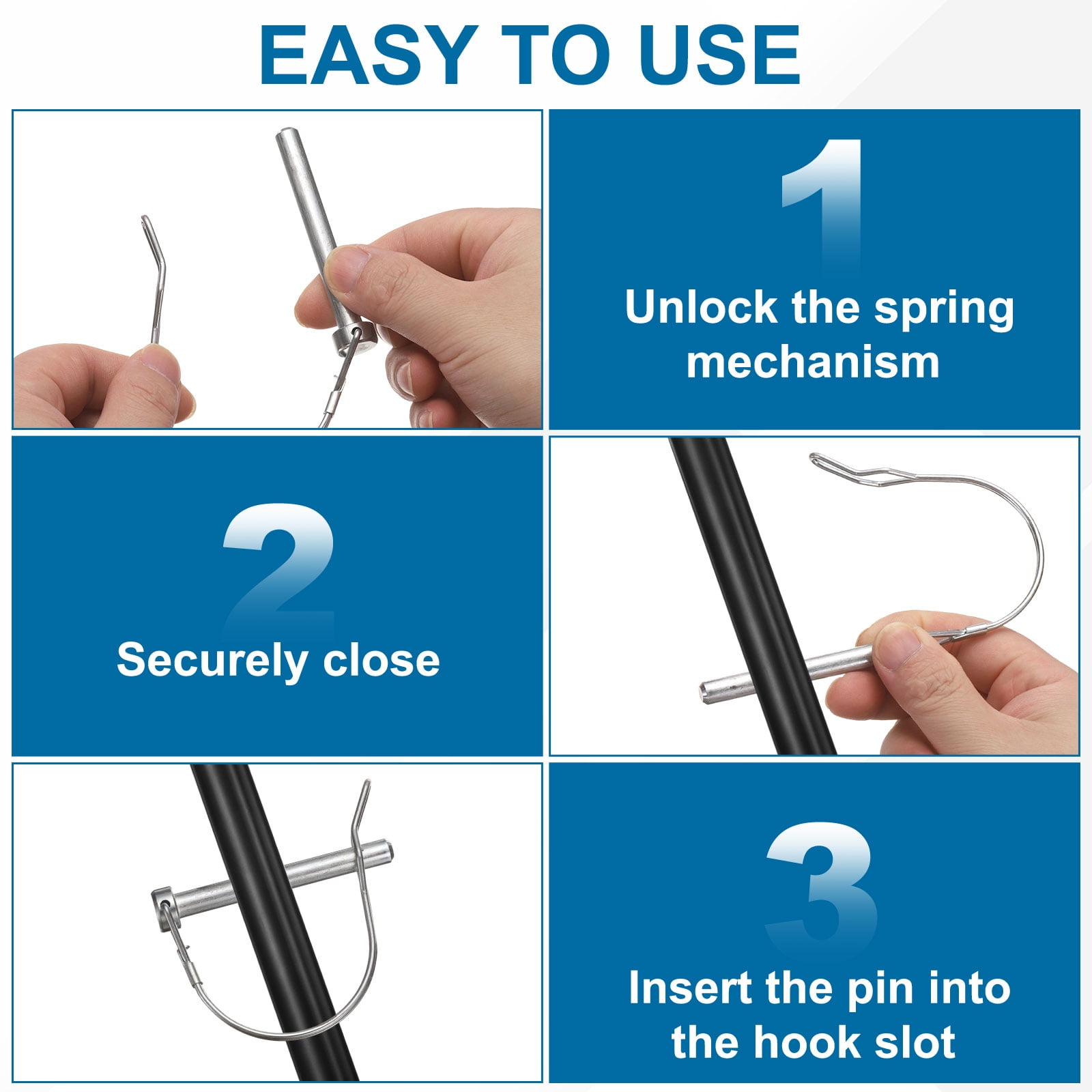 Uxcell 6 Pcs Trailer Coupler Pins, 3/8" x 2.8" Safety Wire Spring Lock Hitch Pin