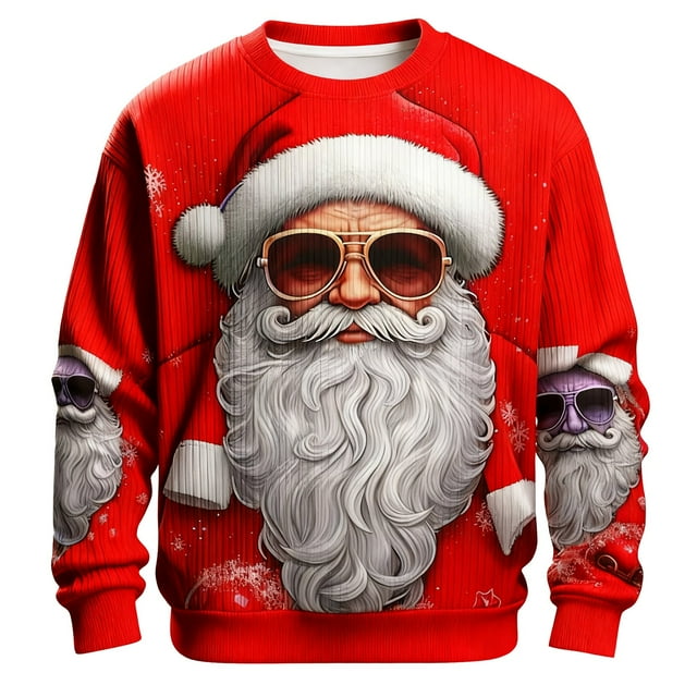 VJATTWR Merry Sweatshirt Men Get it Fast Festive Knitpattern ’S Hoodieless Sweatshirt – Themed Santa Print Sweater for Winter Comfort