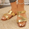 thumbnail image 5 of Women Faux Leather Flat Sandal Dressy Slip On Open Toe Summer Slides Cozy No Heel Casual Sandals Beach Shoes, 5 of 9