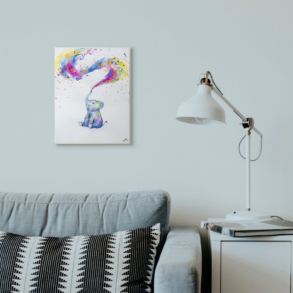 Stupell Industries Colorful Abstract Elephant Animal Watercolor Painting Wall Plaque by Marc Allante