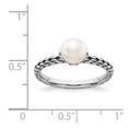 thumbnail image 2 of 925 Sterling Silver Artisan Oxidized Stackable 7.0 7.5mm White Freshwater Cultured Pearl Ring Size 7 - Stackable Ring fo, 2 of 2