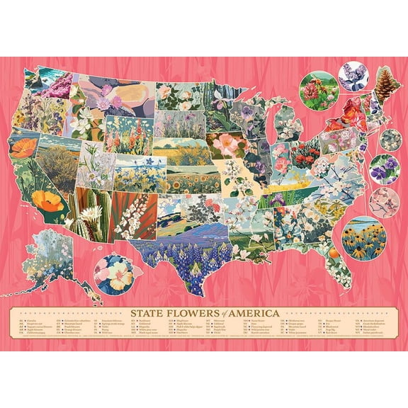 Cobble Hill 1000 Piece Puzzle - State Flowers of America - Sample Poster Included