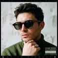 thumbnail image 3 of Round Horn Rim Sunglasses Retro Hipster Vintage Keyhole Bridge / Brown - Green, 3 of 7