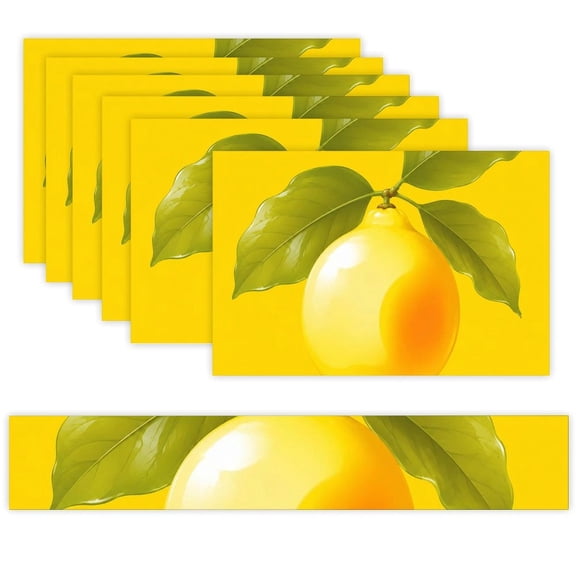 7 Piece Linen Table Runner and Placemats Set, Fresh Lemon Branch Round Corner Heat Resistant Washable Table Mats for Home Kitchen Dining Party Decoration