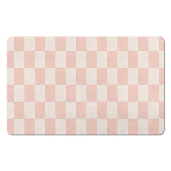 Luxury Checkered 20x32in Bath Rug | Non-Slip, Super Soft | Microfiber, Absorbent | Perfect Bath Carpet for Bathroom Floor