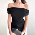 thumbnail image 3 of Vestido Amoldeado Al Cuerpo Vestido ajustado para mujer Vestido con hombros descubiertos con pliegues Traje de vacaciones sin espalda ajustado Cgtredaw Negro L para Mujer, 3 of 6