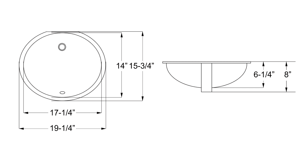 17 inch x 14 inch Oval Porcelain Ceramic Undermount Bathroom Vanity Vessel Sink, White