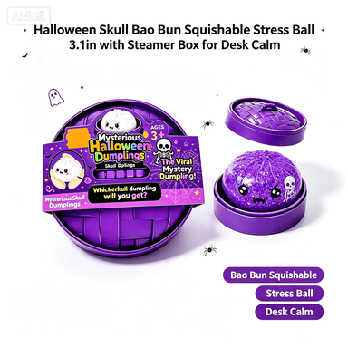 3.1in Halloween Skeleton Dumpling Squish with Steamer Basket Sensory Fidget Toy