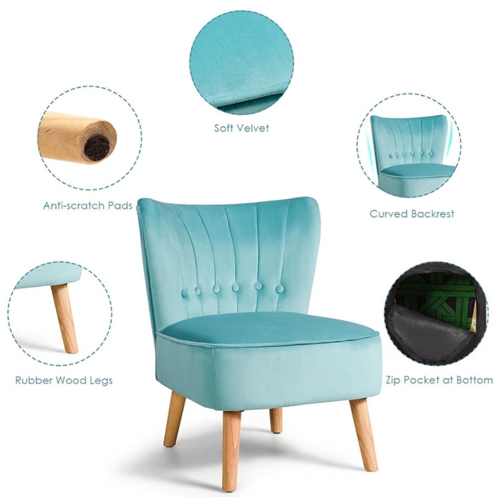 Finihen Velvet Accent Chair, Armless Accent Chair Tufted Velvet Leisure Chair, Thickly Padded, Armless Wingback Club Chairs for Living Room, Bedroom, Green