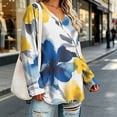 thumbnail image 4 of CLOISE Plus Size Tunic Tops for Women V Neck Casual Pullover Floral Long Sleeve Shirts Fall Loose Outfits White 3XL, 4 of 6