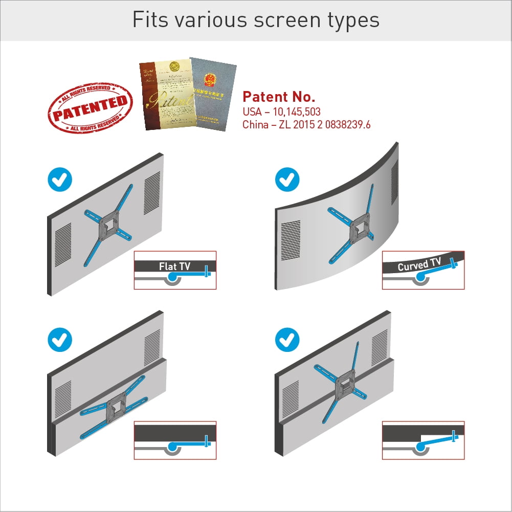 Barkan TV Wall Mount, 13 - 65 inch Patented, Premium, Swivel and Tilt Flat / Curved Screen Bracket, Holds up to 88lbs, Fits LED OLED LCD