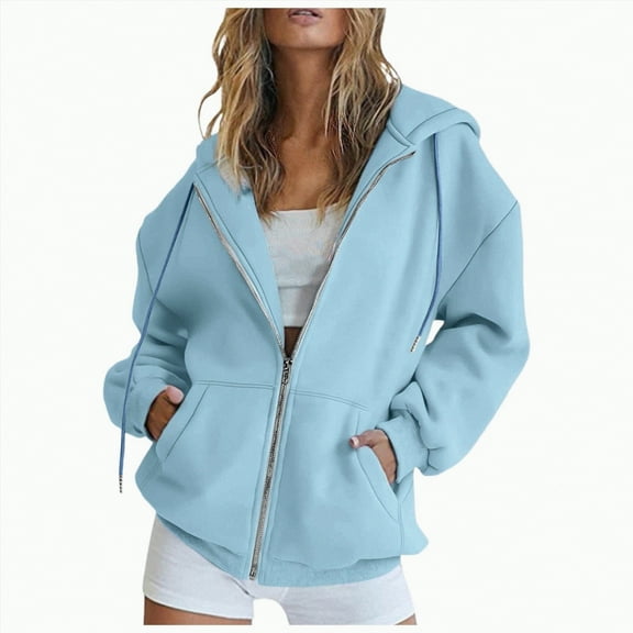 enyan Gap Zip Up Hoodie Women's Lightweight Zip Up Hoodie – Long Sleeve Thin Casual Hooded Jacket Sky Blue,S