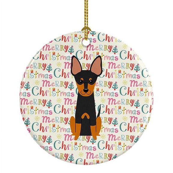 Merry Christmas English Toy Terrier Ceramic Ornament 2.8 in x 2.8 in