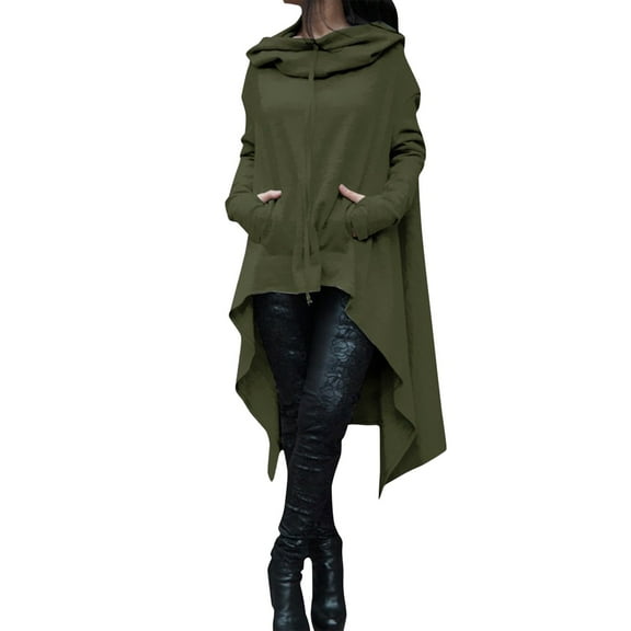 Green Sweaters for Women Loose Hoodie Long Hooded Tops Ladies Sweatshirt Sweater Asymmetric Blouse Womens Fall Fashion 2025