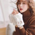 thumbnail image 4 of Guantes gruesos y cálidos con forro polar de invierno para mujer, que cubren la cara, entrecerran los ojos, orejas de conejo, medio dedo, lindos guantes de felpa con tapa para estudiante, 4 of 6