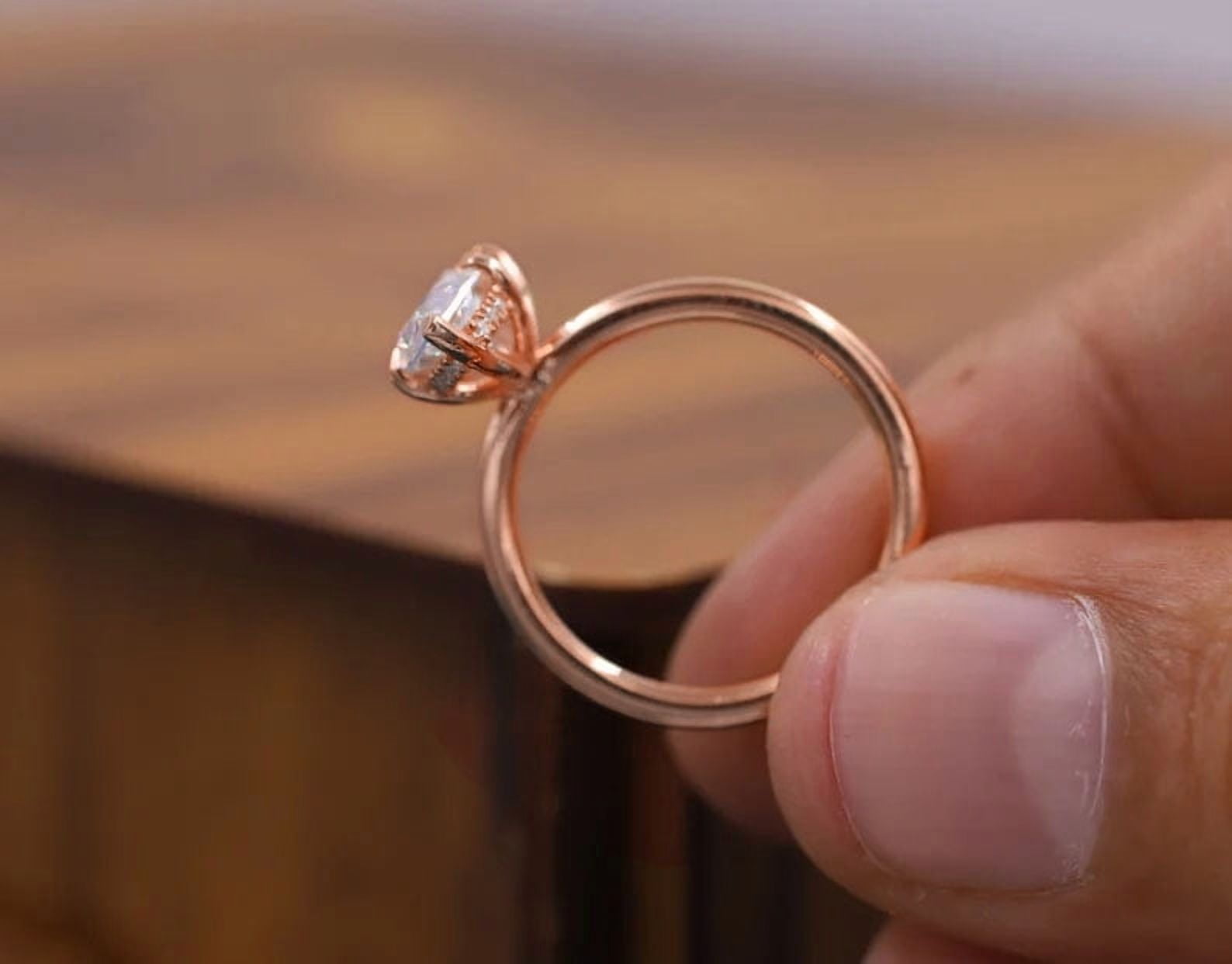 solitaire jewels 2CT Marquise Moissanite Hidden Halo Engagement Ring For Women, 10K Rose Gold