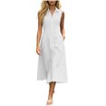 thumbnail image 2 of QUNYINEY Sleeveless Womens Summer Dresses Casual Midi Button Down White A Line Sundress with Pockets Collared Loose Fit Dresses S-2XL, 2 of 5