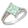 thumbnail image 2 of 2.3075 ct Princess Cut Simulated Green Diamond Solitaire with Accents Engagement Ring for Women in 14K White/Rose Gold, 2 of 2