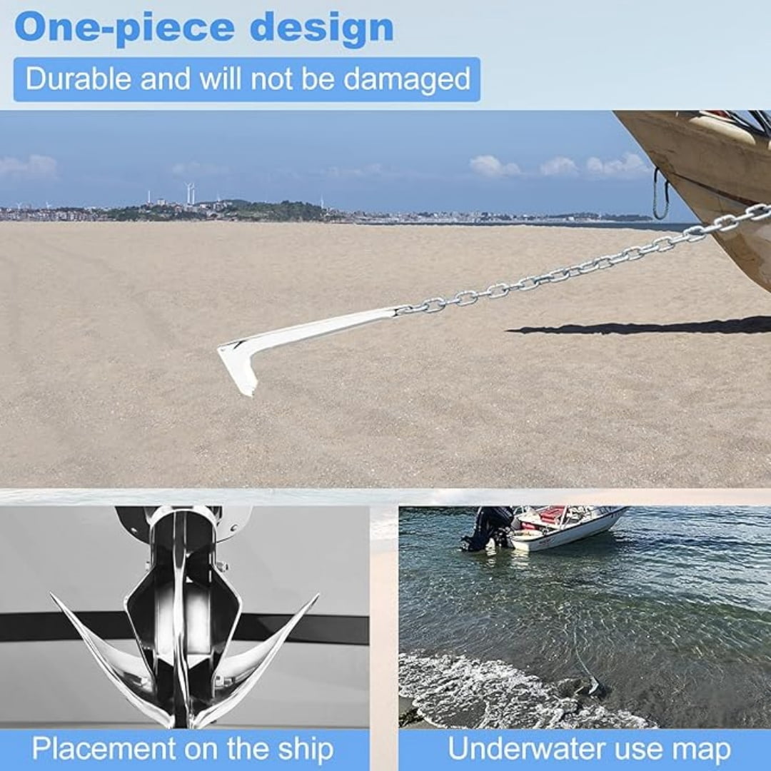ISURE MARINE Stainless Steel Bruce Style Claw Force Boat Anchor 2.2lbs (1kg) Heavy Duty Marine Grade Polished