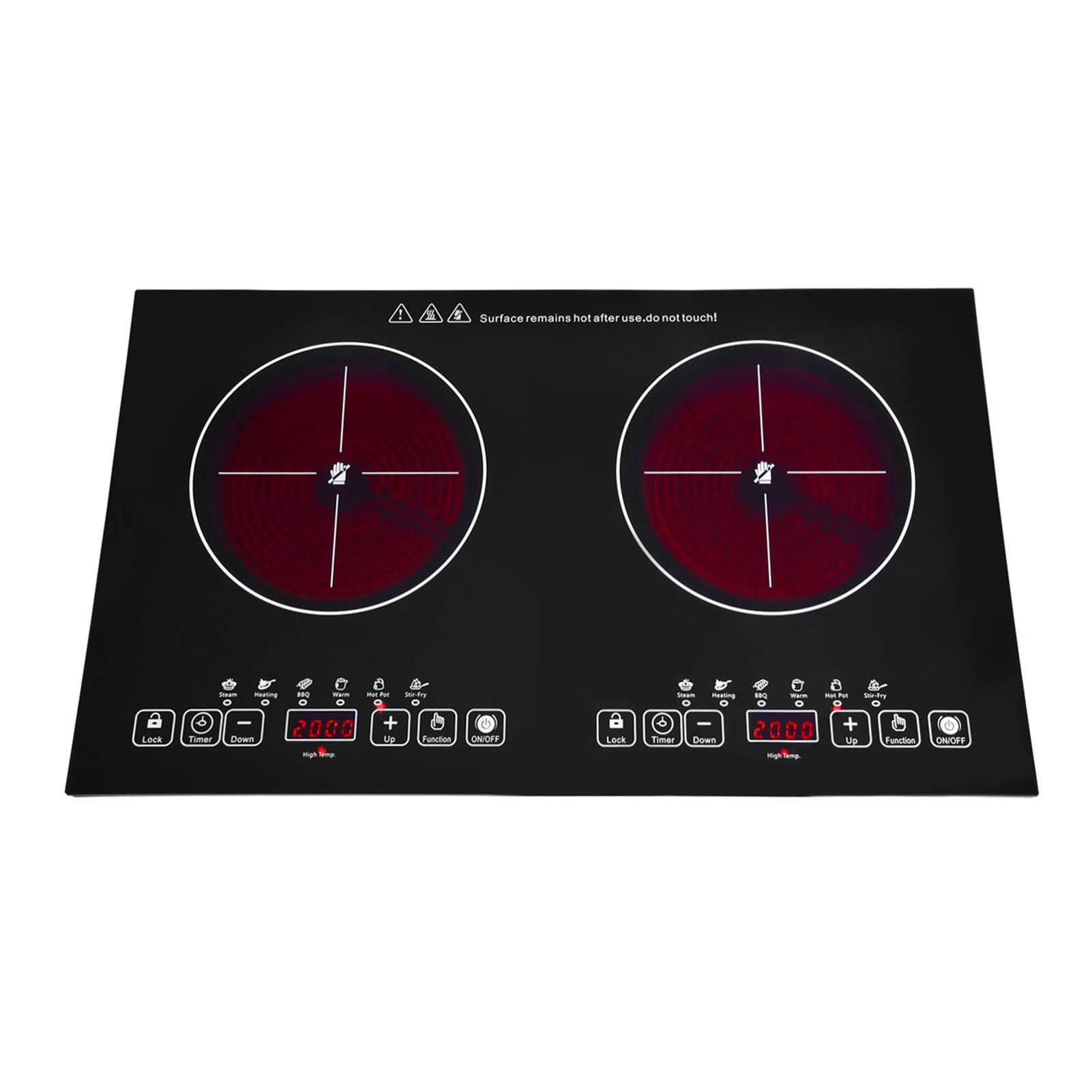 2 Burner Electric Cooktop | Electric Induction Cooktop 2000W+2000W Double-Head | 110V Table Top Stove Portable Electric Hob for Stone Pot Bibimbap
