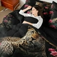 thumbnail image 5 of Manfei Leopard Cheetah Lover 7 Pieces Bedding Comforter Set, Romantic Pink Floral Full Bedding Set, Jungle Wildlife Animal Reversible Fitted Sheet Flat Sheet, Breathable Home Decor, 5 of 8