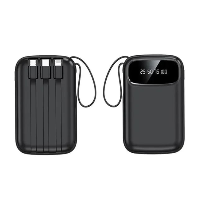 Mini Power Bank Genérico PB20000 Portátil Negro 20000mAh 4 Cables USB Tipo Clet LED