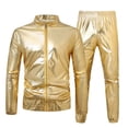thumbnail image 2 of Men's 2 Piece Track Set Polyester Long Sleeve Stand Collar Pants With Zipper Pockets Solid Color Fashion Sets Casual Outdoor Lounge Athletic Jogging Suit | Zenithor,Gold L, 2 of 8