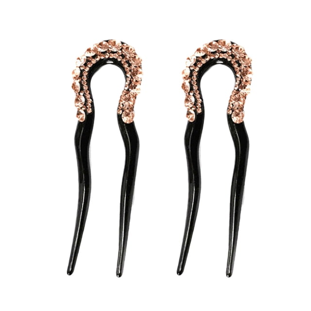 Xihbxyly U-Shape Crystal Rhinestone Double Prong Hair Pin Stick Hairpin Is Sweet 2pcs Clearance Items