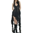 thumbnail image 1 of xiaxaixu Womenacute;s Summer Skinny Sheer Dress Solid Color Hanging Neck Irregular Ruffle Dress, 1 of 9