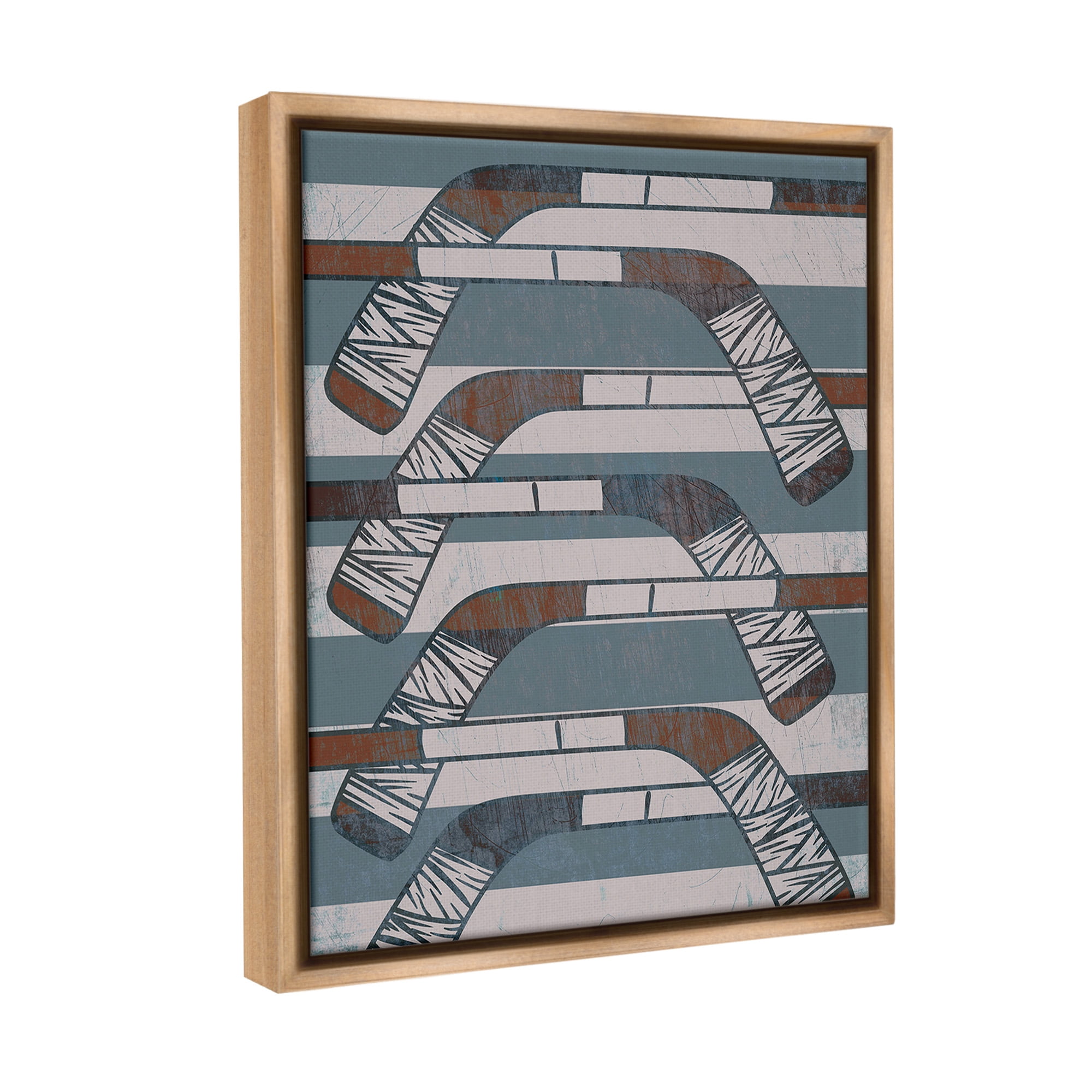Stupell Industries Crossed Hockey Sticks Sports Painting Brown Floater Framed Canvas Art Print Wall Art, 17 x 21