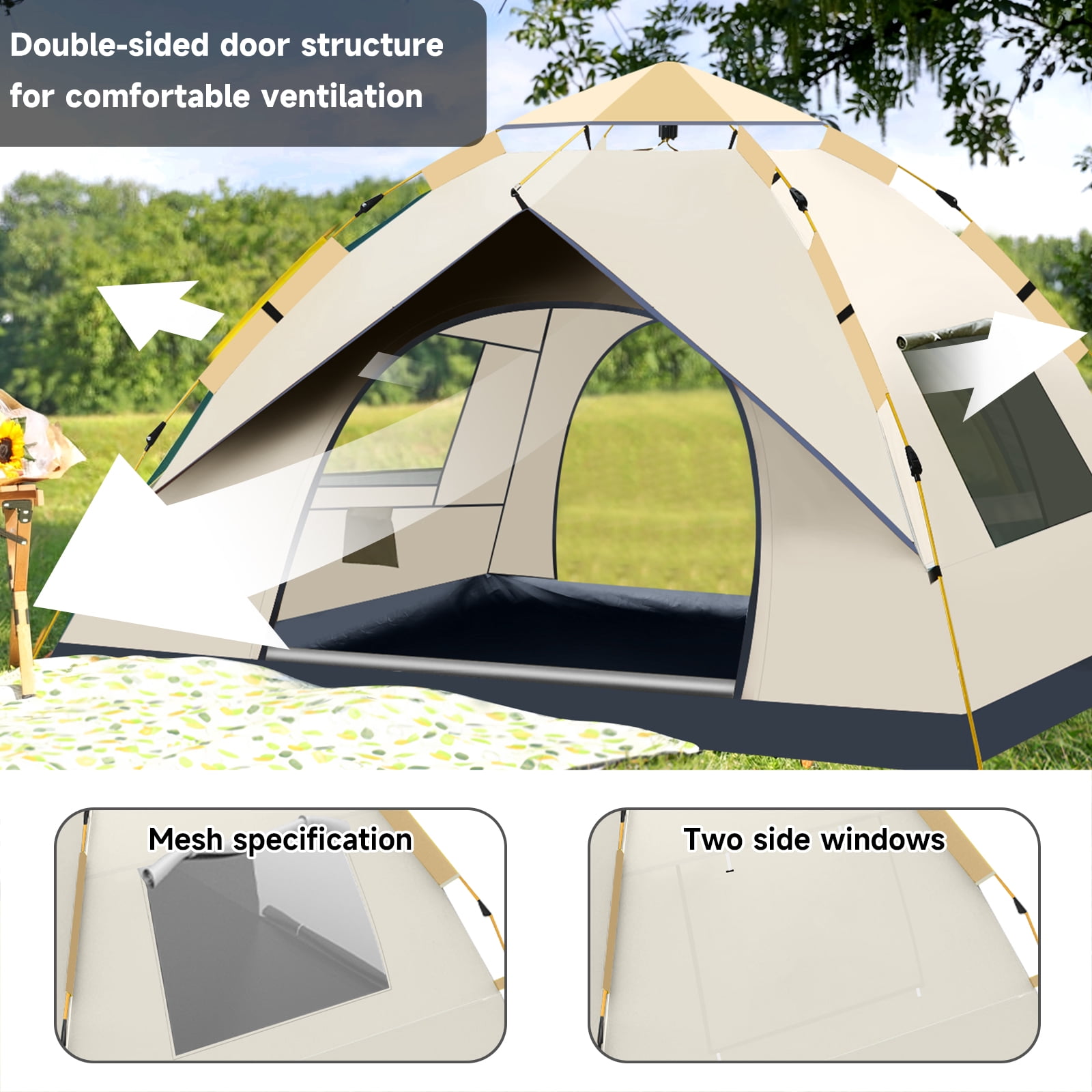 SAN LIKE Camping Tent 2/3/4 Person Instant Easy Pop Up Tents for Camping Lightweight Backpacking Tent Automatic Waterproof Family Easy Set Up Tent for Camping Hiking Traveling - With Windows