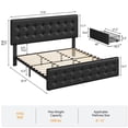 thumbnail image 2 of Bed Frame with 4 Storage Drawers and Adjustable Linen Headboard, Button Tufted Upholstered Platform Bed Frame with Wooden Slats Support, No Box Spring Needed, King, Black, 2 of 9