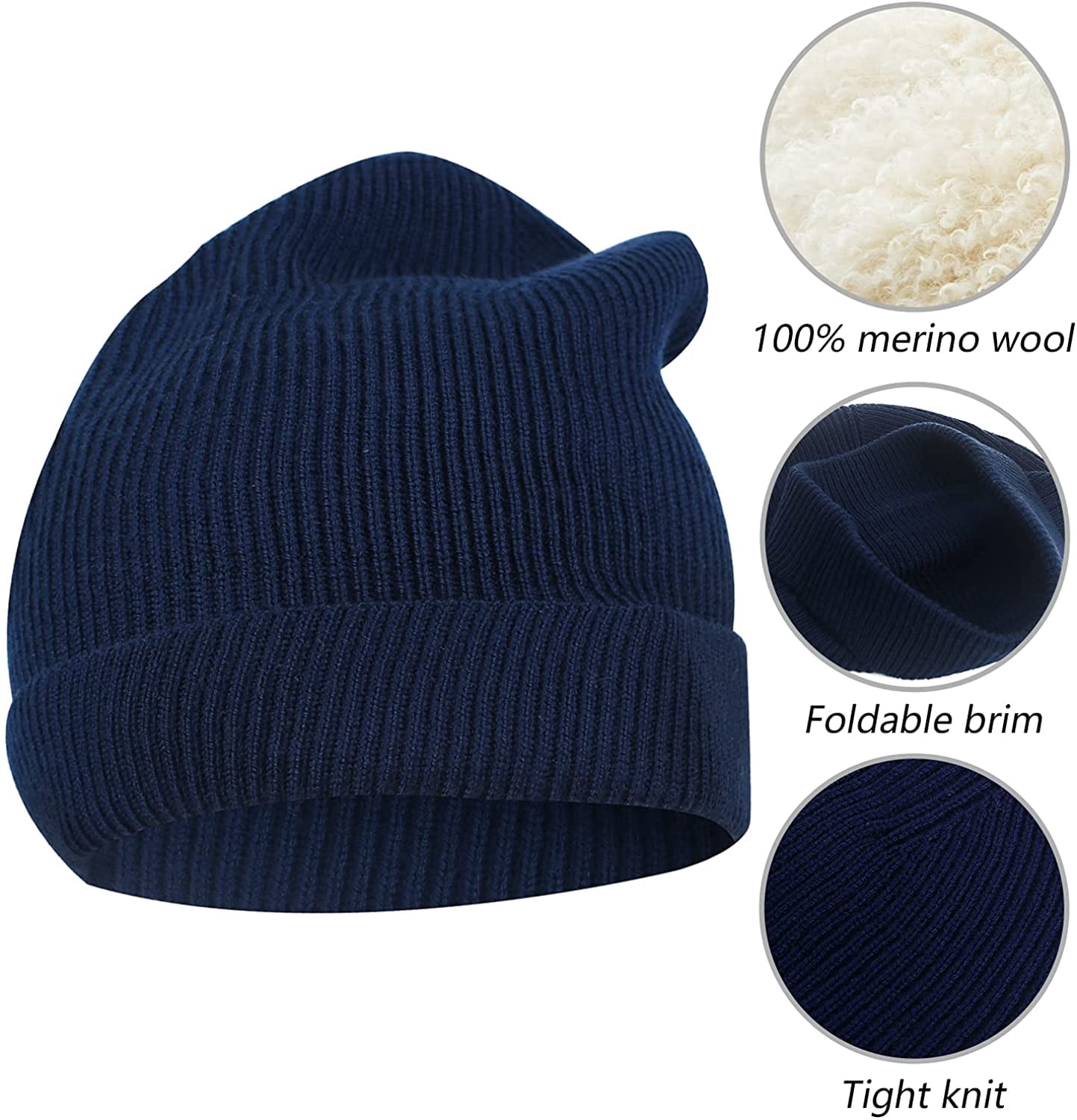 Knit Beanie Hat 100% Merino Wool Unisex Warm Winter Caps 