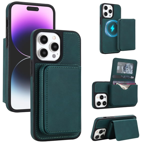 Decase for iPhone 15 Pro Max Case, Magnetic Detachable Wallet with Card Slots, Cash Pocket and ID Window, Kickstand, Wireless Charging Compatible, Green
