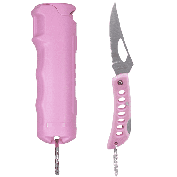 Police Magnum Knife and Pepper Spray Self defense, Soft Pink Flip Top & Pocket Knife  1ct. 1/2oz