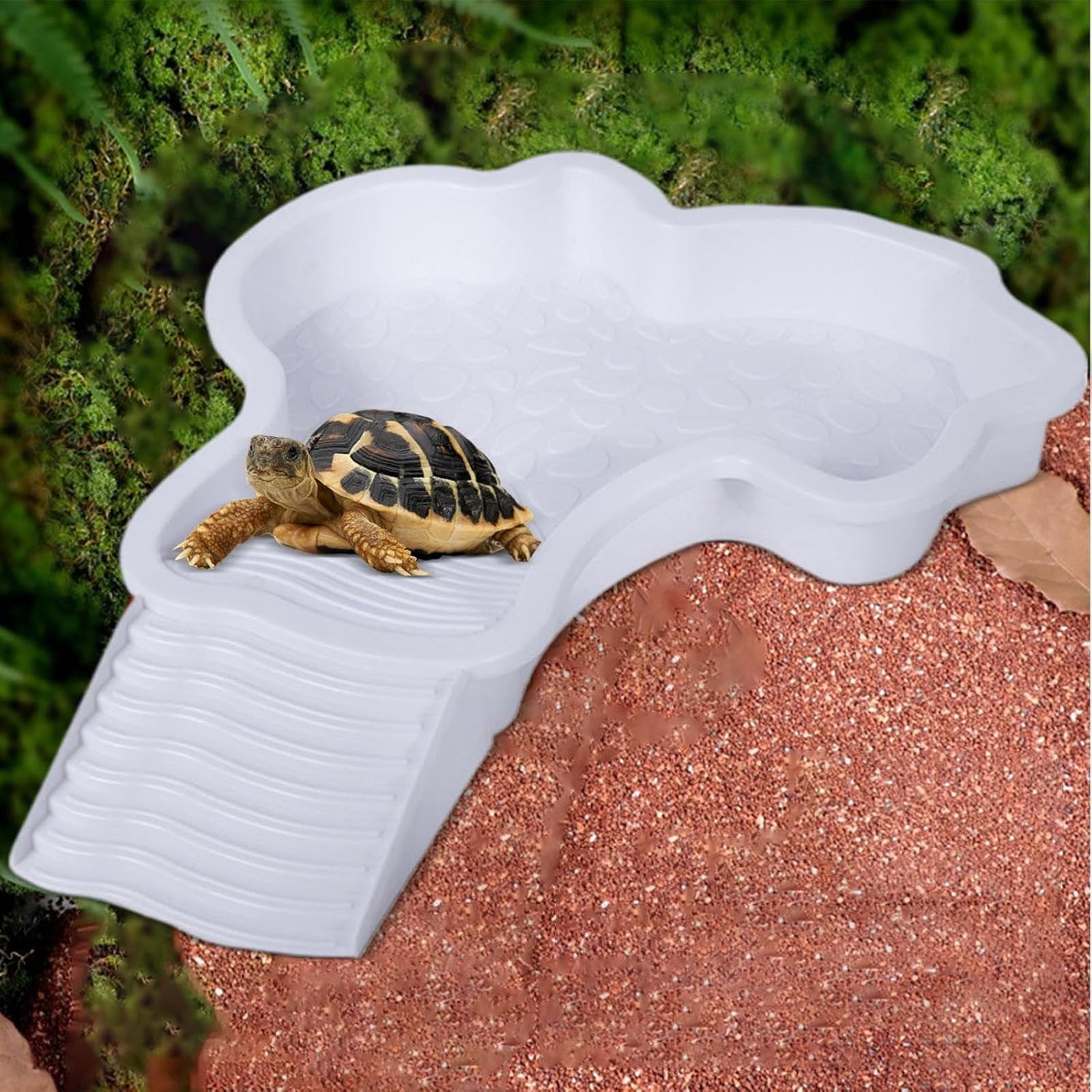 Large Reptile Bathing Pool, Reptile Feeding Dish Water Bowl, with Ramp Aquarium Ornament, Water Bowl for Turtless Reptiles Water Bowl, for Gecko, Snake, Turtle, Bearded Dragon, Lizard Bath