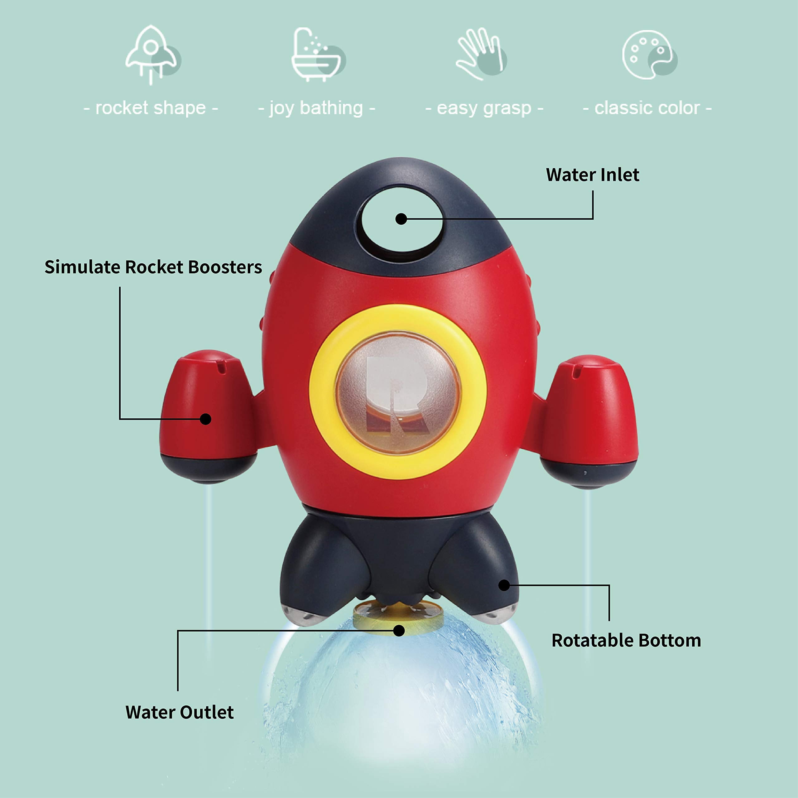 HYPERLIVING Baby Bath Toys, Space Rocket Shape Bathtub Toys for Toddlers, Spray Water Toys w/ Rotating Fountain, Bathroom Shower Toys for Infants Aged 18 Months 2 3 4 5 Years Old Kids Girls Boys